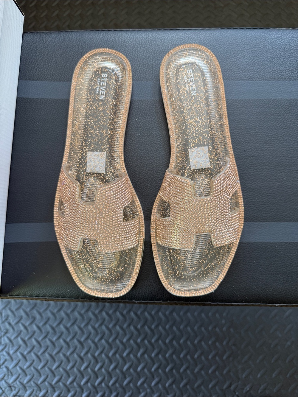 Steven New York Rose Gold Glitter Slide Sandals size 8